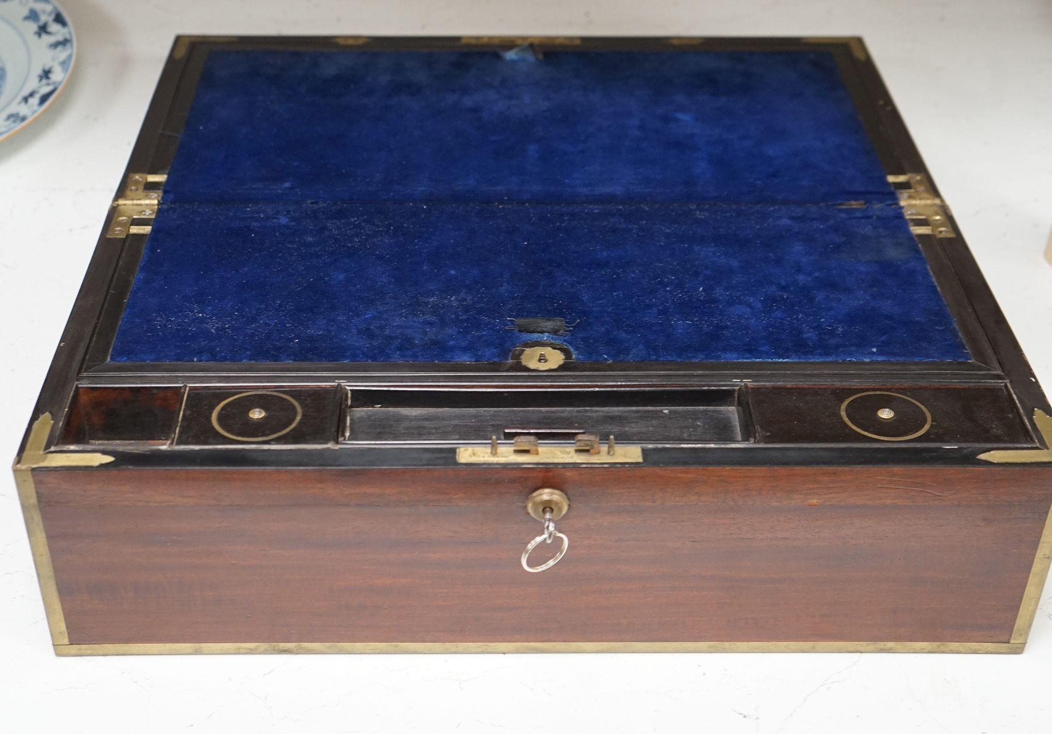 A 19th century mahogany and brass mounted writing slope, 51cm